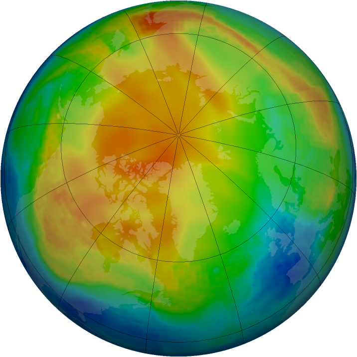 Arctic ozone map for 05 January 2004